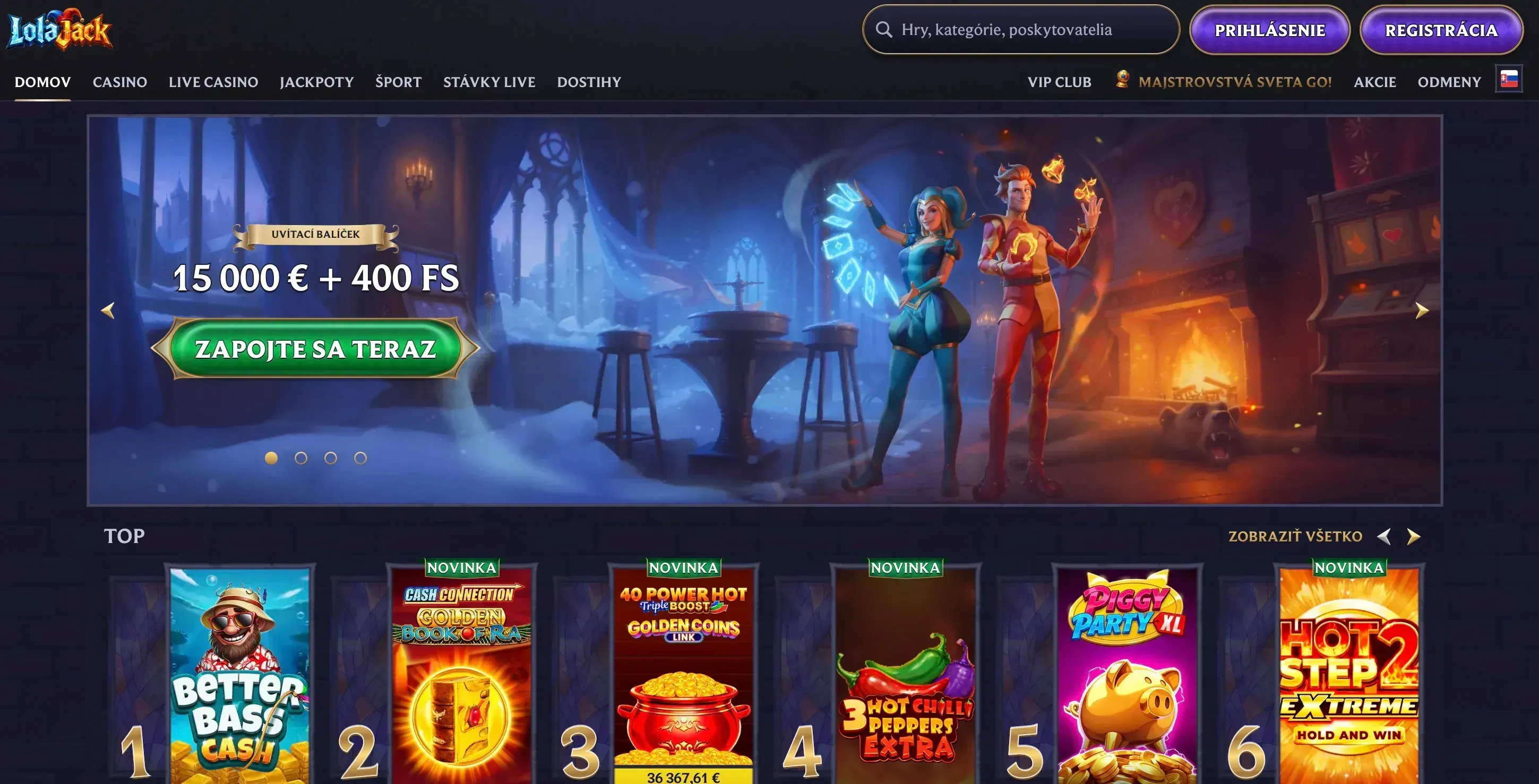 Domovská stránka Lolajack casino