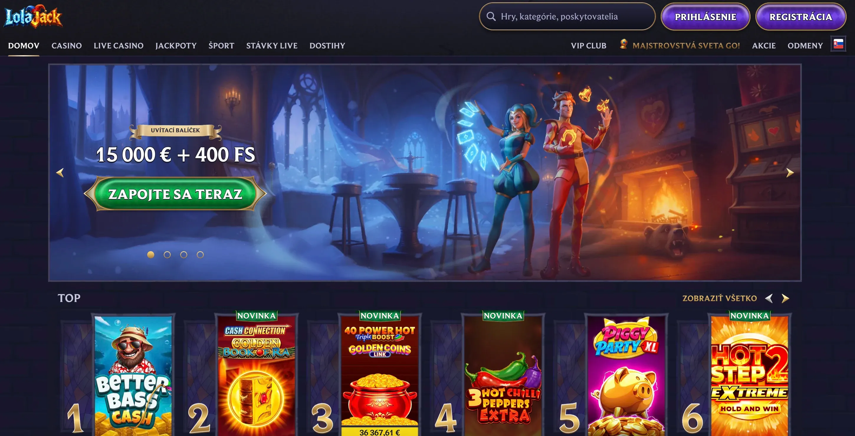 Domovská stránka Lolajack casino
